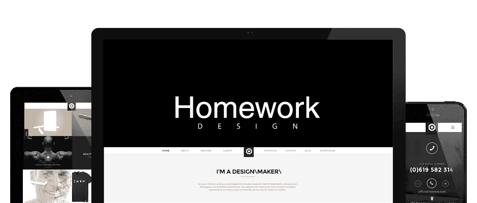 Ecran d'accueil de la homepage, Homework design.